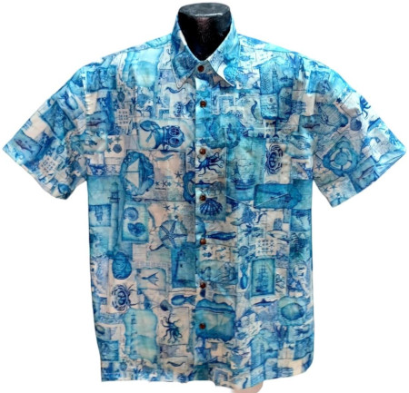 Nautical Hawaiian Shirt- Made in USA- 100% Cotton